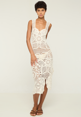 Paz Dress handmade cotton crochet midi dress in White