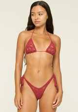 Suraya Bikini Ruby handmade cotton crochet triangle bikini with floral motif