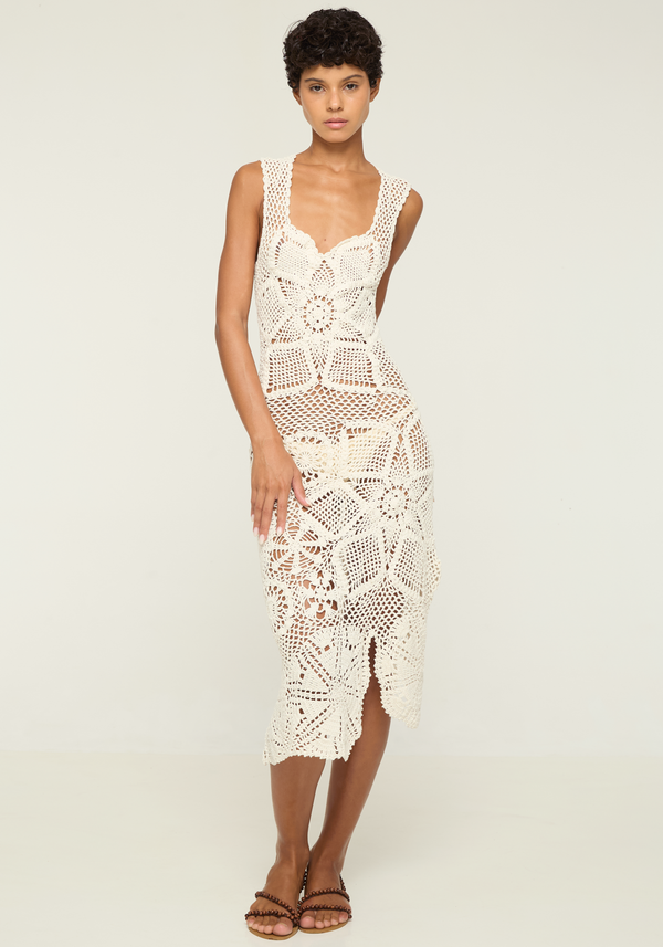 Paz Dress | Handmade Cotton Crochet Midi Dress
