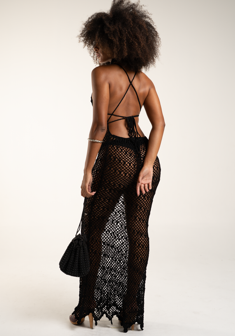 Canita Dress Black Cotton Crochet Maxi Dress